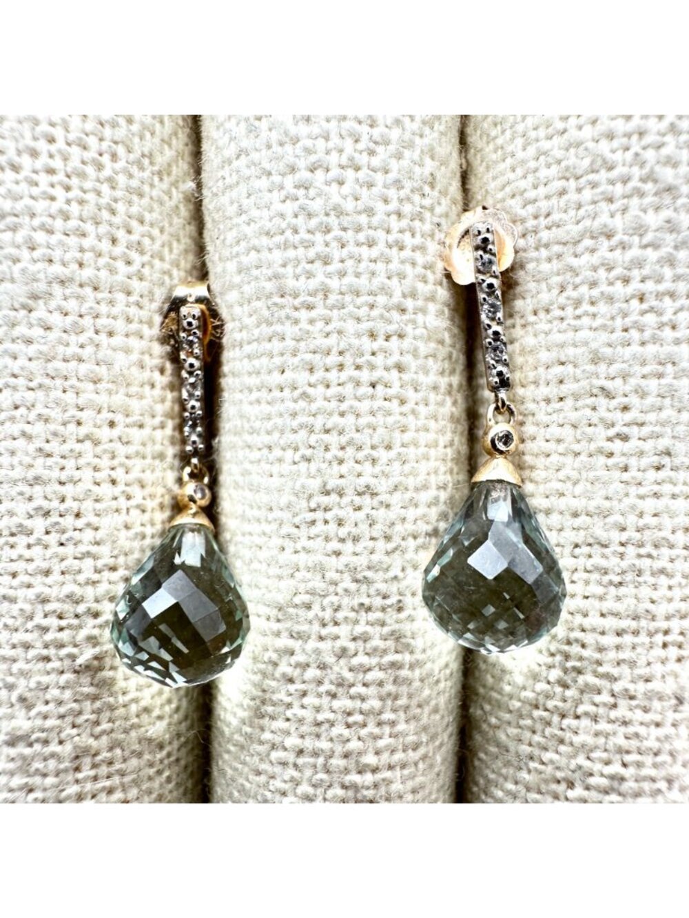 Vintage 14K Yellow Gold Diamond and Blue Topaz Pierced Earrings 4.06 Grams - Picture 3 of 8